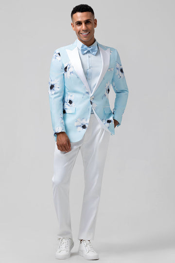 Light Blue Peak Lapel One Button 2 Piece Floral Men's Prom Suits